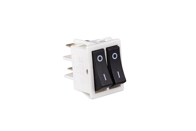 30*22mm White Body 1NO+1NO w/o Illumination with Terminal (0-I) Marked Black A12 Series Rocker Switch